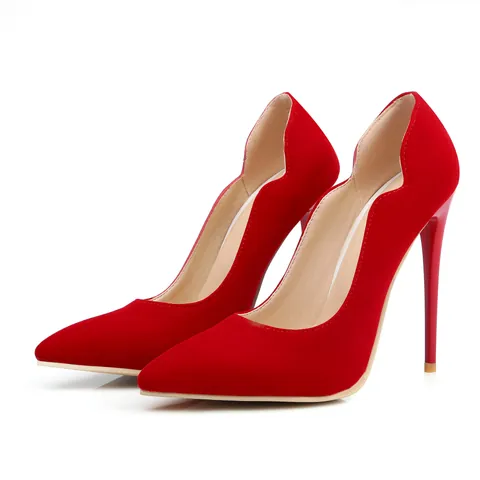 Eleganti Decolté a Punta da Donna Stile Francese Bordo Ondulato Scarpe da Cerimonia Classico Tinta Unita Tacco a Spillo da Banchetto
