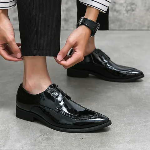 Zapatos Oxford de Negocios para Hombre Punta Estrecha Cuero PU Charol Brillante Cordones Vestir Moda Degradado Boda Banquete Oficina