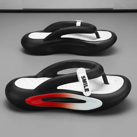 Herren Damen Sportlich Flip Flops Dicke Sohle Rutschfest EVA Sommer Strand Sandalen Smile Buchstaben Druck Lässig Outdoor Slipper