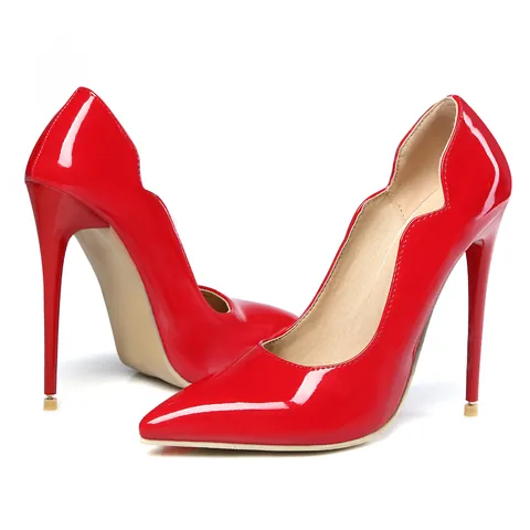 Eleganti Decolté a Punta da Donna Stile Francese Bordo Ondulato Scarpe da Cerimonia Classico Tinta Unita Tacco a Spillo da Banchetto
