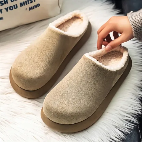 Zapatos de Algodón Half-Drag de Lujo para Hombre con Forro de Polar Mules Cálidos Estilo Birkenstock Mocasines de Microfibra Ante Slip-On