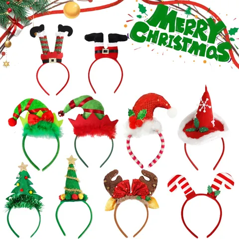 Serre-tête Rigolo Chapeau Elfe de Noël Jambe de Père Noël Bois de Renne Cerceau à Cheveux Décoration de Fête de Noël