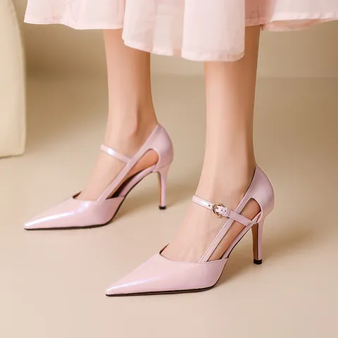 Sandalias Destalonadas de Charol con Tacón de Aguja para Mujer Punta Afilada Elegantes Zapatos Mary Jane para Fiestas Formales