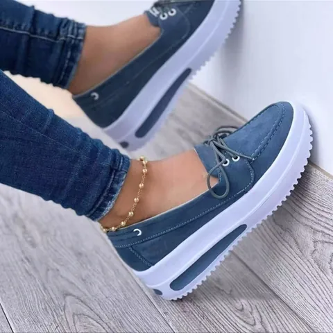 Baskets à Plateformes Décontractées pour Femmes Laçage Semelle Épaisse Chaussures de Marche Respirantes Légères Mode