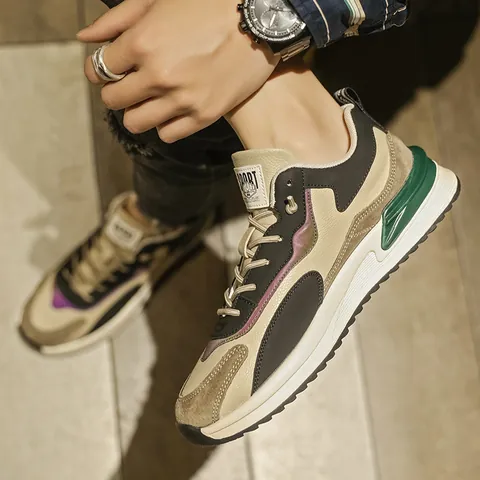 Men's Japanese Style Casual Sneakers Breathable Microfiber Forrest Gump Running Shoes Retro Thick Sole Outdoor Fashion Footwear