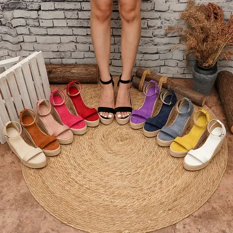 Sandalias de Cuña Espadrilles para Mujer Plataforma Correa al Tobillo Gamuza Trenza de Yute Bohemio Zapatos de Verano Colores Múltiples
