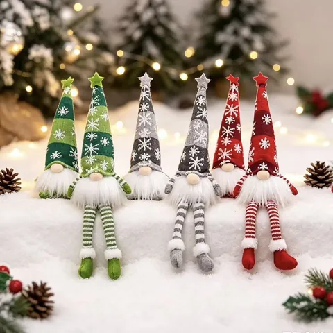 Gnom De Noël En Peluche LED Lumineux Rudolph Sans Visage Bonnet Tricoté Flocon De Neige Étoile Décoration De Fête