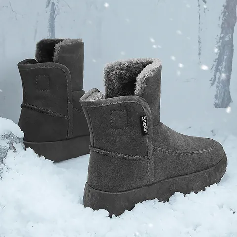 Botas Martin de Doble Faz para Hombre Mujer Al Aire Libre Antideslizante Suela Gruesa Botas de Nieve Cálidas Media Caña Zapatos de Invierno