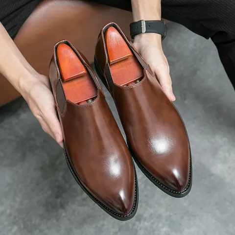 Herren Britischer Stil Spitze Loafer Slip On Halbschuhe Business Formell Freizeit Hochzeit Schuhe Mit Innen Erhöhter Sohle