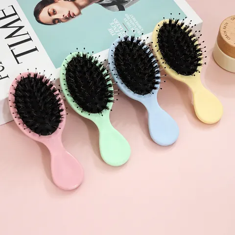 Mini Boar Bristle Air Cushion Massage Hair Brush Portable Detangling Comb For Smooth Hair Travel Size Hairbrush For Women Men