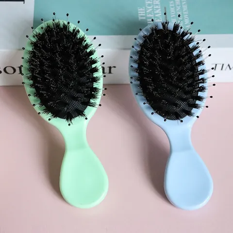 Mini Boar Bristle Air Cushion Massage Hair Brush Portable Detangling Comb For Smooth Hair Travel Size Hairbrush For Women Men