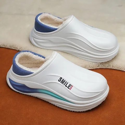 Winter Warm Waterproof EVA Plush Lined Cotton Slippers For Men Women Non-Slip Thick Sole Home Indoor Outdoor Shoes SMILE Sport