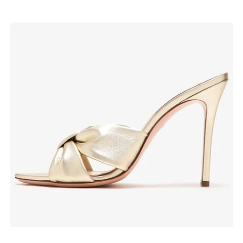 Donna Punta Affusolata Stiletto Mules con Tacco Alto Metallico Nodo Fiocco Sexy Sandali da Banchetto Moda Scarpe da Festa Mules