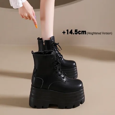 Unisex 14.5cm Ultra High Platform Mid-Calf Martin Boots Gothic Punk Cosplay Lace-Up Side Zipper Waterproof Platform Boots