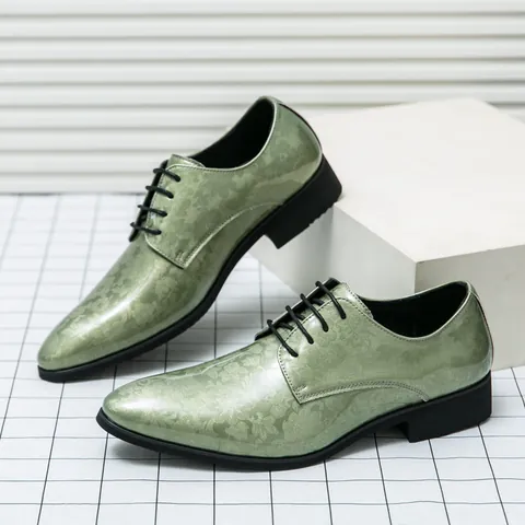 Men's Pointed Toe Patent Leather Dress Shoes Shiny Business Formal Wedding Groom Shoes Large Size Lace Up Oxfords