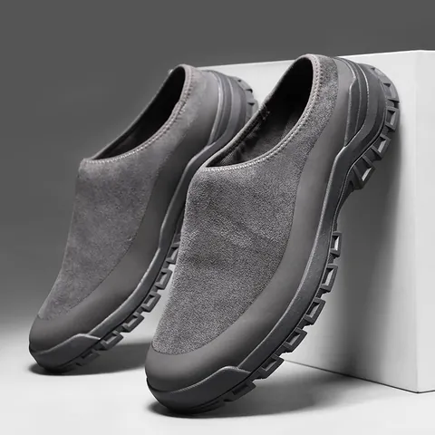 Men Suede Mules Slip On Casual Shoes Autumn Winter Round Toe Clogs Comfortable Anti Slip Rubber Sole Outdoor Daily Slippers