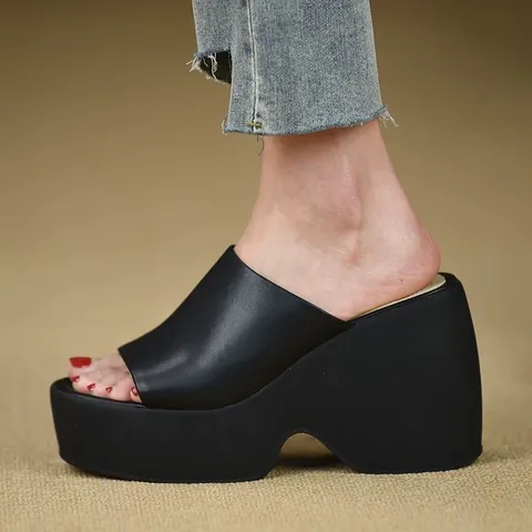Women's Fashion Wedge Platform Slide Sandals Peep Toe Open Toe High Heel Thick Sole Summer Beach Casual Outdoor Slippers