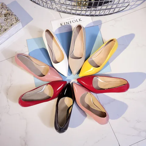 Women Patent Leather Pointed Toe Stiletto Pumps Office Professional Mid High Heel Shoes Formal Elegant Wedding Party Pumps