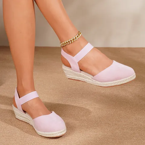 Sandalias de Cuña para Mujer Punta Cerrada Esparteñas Plataforma Correa al Tobillo Gamuza Sintética Zapatos de Verano