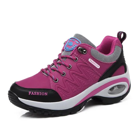 Damen Luftkissen Freizeitschuhe Synthetisches PU Mesh Höhensteigerung Atmungsaktiv Outdoor Sport Tourismus Schuhe Rosenrot Lila Grau Schwarz