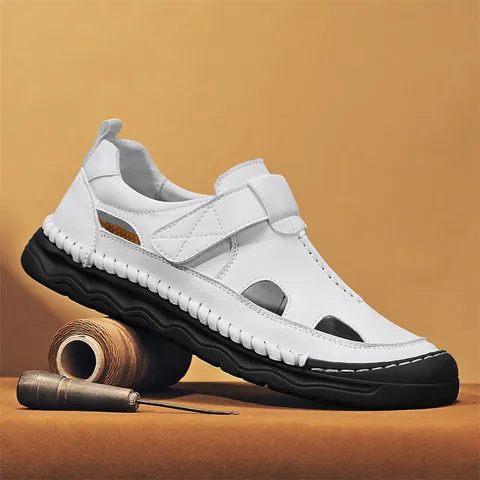 Sandali Casual da Uomo All'aperto Traspiranti Punta Chiusa Scarpe da Spiaggia in Pelle Microfibra Suola in Gomma Taglia Grande 38-48