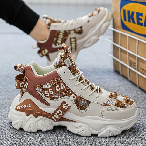 Men's High Top Basketball Shoes Autumn 2025 New Youth Thick Sole Height Increasing Daddy Shoes Denim Splicing Casual Sneakers