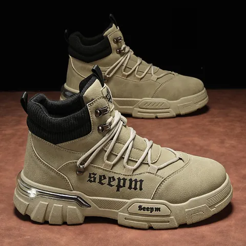 Men Retro Outdoor Suede Martin Boots Lace Up High Top Thick Sole Workwear Shoes Autumn Hiking Tactical Casual Boots