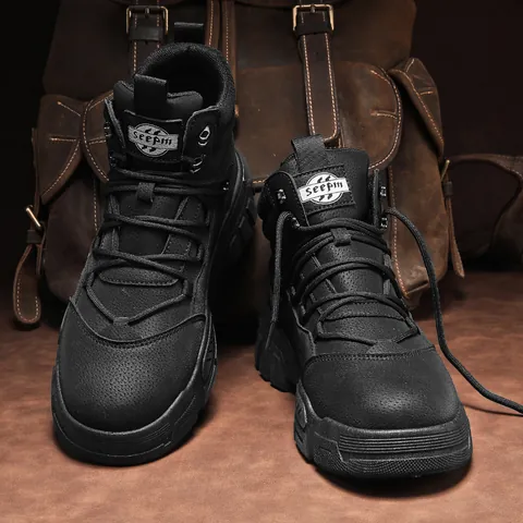 Men Retro Outdoor Suede Martin Boots Lace Up High Top Thick Sole Workwear Shoes Autumn Hiking Tactical Casual Boots