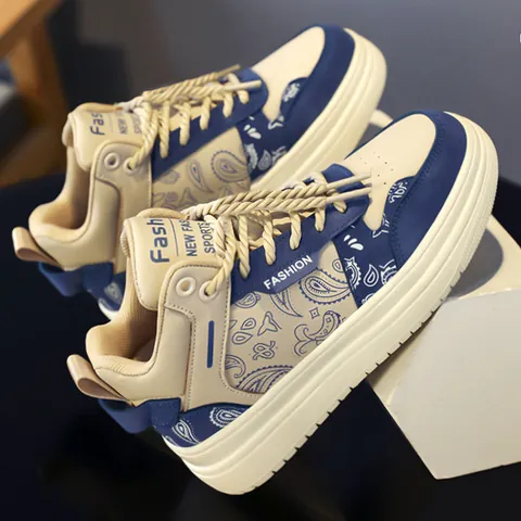 Men's High-Top Board Shoes Autumn 2025 Paisley Print Sneakers Youth Casual Canvas Trendy High-Cut Skateboard Shoes for Men
