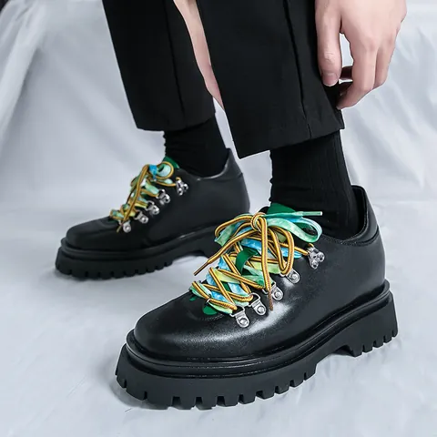 Scarpe Casual in Pelle da Uomo Stile Britannico con Altezza Interna Nascosta Suola Spessa Lacci Colorati Eleganti Pelle PU Traspirante Scarpe Oxford Antiscivolo