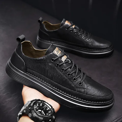 Men's Casual Workwear Style Skate Shoes Waterproof Microfiber Leather Sneakers For Men Outdoor Daily Wear Breathable Low Top Shoes