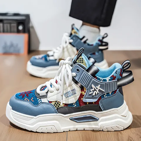 Sneakers alla Moda da Uomo a Collo Alto con Suola Spessa in Microfibra e Gomma Scarpe da Skate Retro Streetwear per Adolescenti
