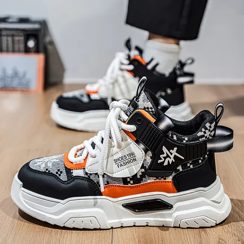 Sneakers alla Moda da Uomo a Collo Alto con Suola Spessa in Microfibra e Gomma Scarpe da Skate Retro Streetwear per Adolescenti