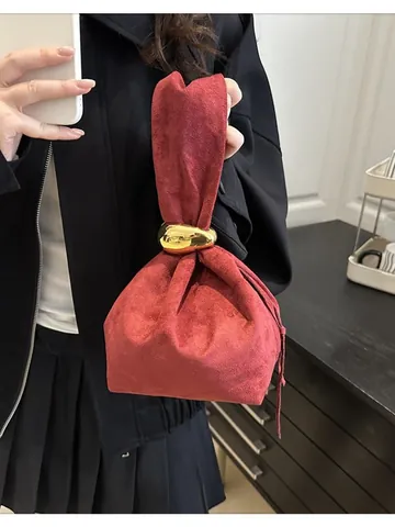 Retro Plissiert Cordsamt Beuteltasche Damen Mode Urban Minimalistisch Handtasche Mit Goldenem Metallring Henkeltasche Für Den Alltag