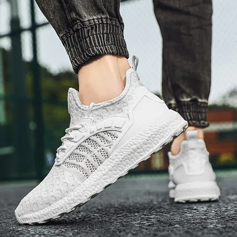 Unisex Ultra-light Running Shoes Flying Knit Mesh Breathable Sneakers Summer Color Patchwork Casual Sport Shoes For Men Women