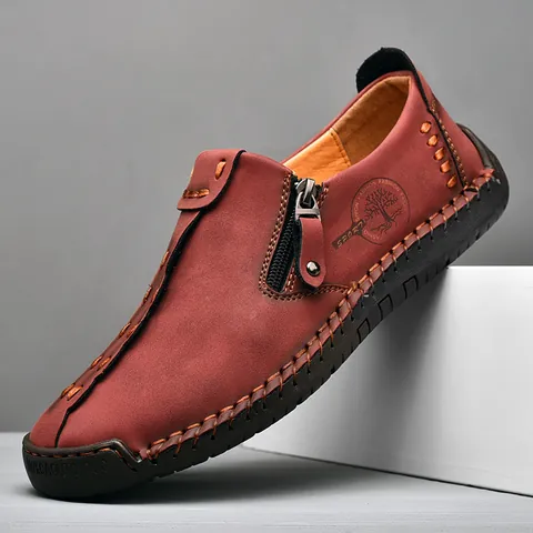 Mocassins Décontractés en Microfibre pour Hommes Cousus Main avec Fermeture Éclair Latérale Chaussures de Conduite Confortables