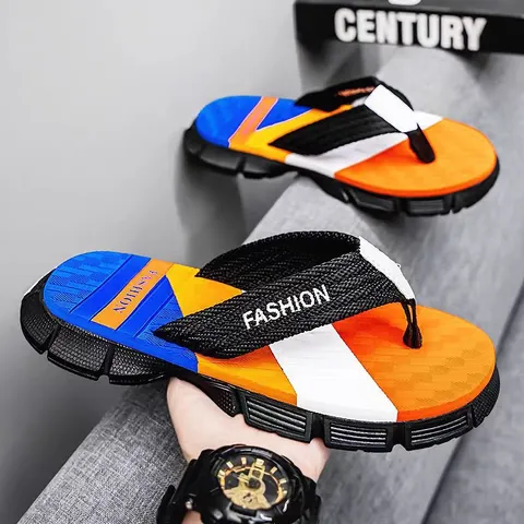 Men's Casual Sporty Flip Flops Non-Slip Wear-Resistant Patchwork Beach Sandals For Men Fashion Comfortable Thong Slippers