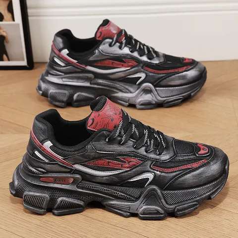 Sneaker Chunky da Uomo Invecchiate Traspiranti in Mesh Scarpe Retro Dad Effetto Lavato Suola Spessa Calzature Sportive