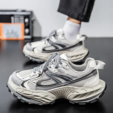 Sneakers Chunky da Uomo in Mesh Traspirante Pelle Sintetica Patchwork Suola Spessa Antiscivolo Scarpe da Corsa Retro Casual per Adolescenti