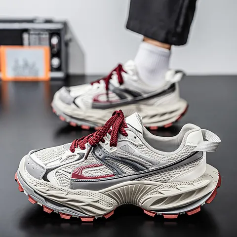 Sneakers Chunky da Uomo in Mesh Traspirante Pelle Sintetica Patchwork Suola Spessa Antiscivolo Scarpe da Corsa Retro Casual per Adolescenti