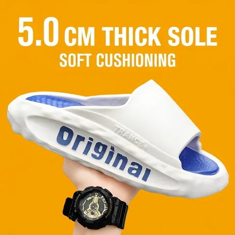 Summer Men Thick Sole Sport Slides Comfortable Soft EVA One-Piece Beach Sandals Non-Slip Letter Print Outdoor Casual Slides