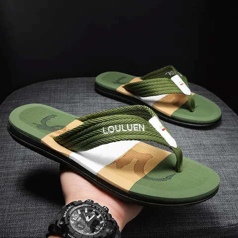 Men Casual EVA Rubber Flip Flops Non-Slip Summer Beach Striped Sandals Breathable Soft Sole Outdoor Fashion Footwear