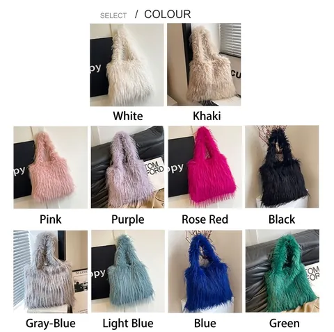 Winter Plush Faux Fur Tassel Tote Bag Large Capacity Women Solid Color Shoulder Handbag Fashion Soft Fluffy Bag