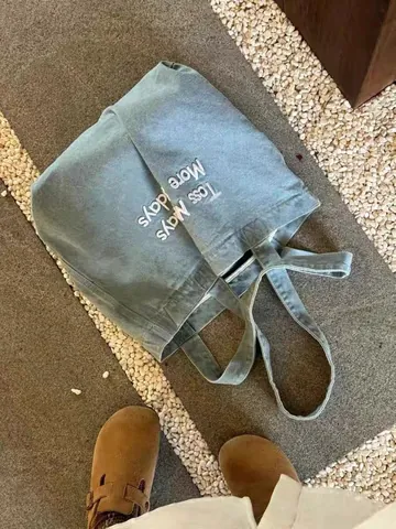 Retro Amerikanische Stil Canvas Tragetasche Für Damen Große Kapazität Buchstaben Bestickt Denim Schultertasche Für Studenten Schule Pendeln