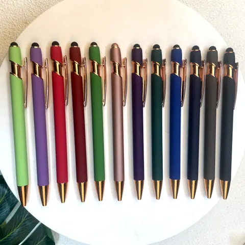 Retractable Aluminum Metal Ballpoint Pen With Stylus Tip 0.7mm Bullet Point Frosted Business Pen For Office School Supplies