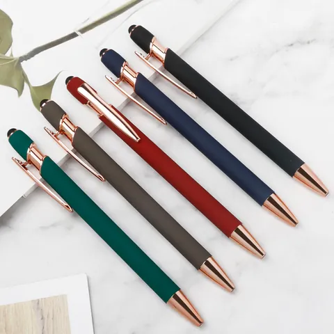 Retractable Aluminum Metal Ballpoint Pen With Stylus Tip 0.7mm Bullet Point Frosted Business Pen For Office School Supplies