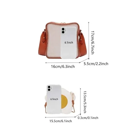 Women Creative Breakfast Bread Shape Crossbody Bag Yarn Toast Poached Egg Design Shoulder Bag For Casual Travel Daily Brown