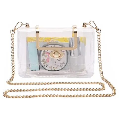 Fashion Clear PVC Crossbody Bag Women Transparent Handbag Stadium Approved With Detachable Gold Chain Strap Shoulder Bag For Sports Events