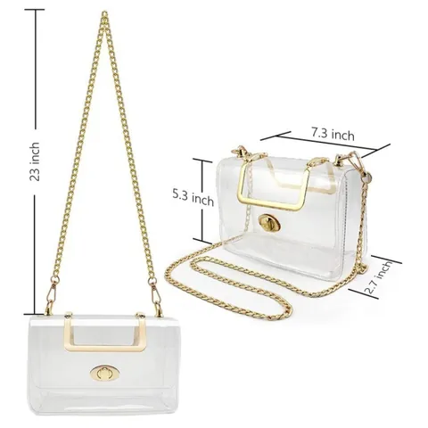 Fashion Clear PVC Crossbody Bag Women Transparent Handbag Stadium Approved With Detachable Gold Chain Strap Shoulder Bag For Sports Events