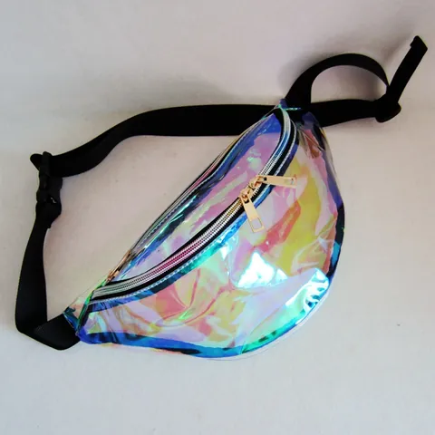 Women Holographic Laser Waist Bag Fashion Outdoor Sports Reflective Transparent PVC Crossbody Chest Bag Neon Fanny Pack